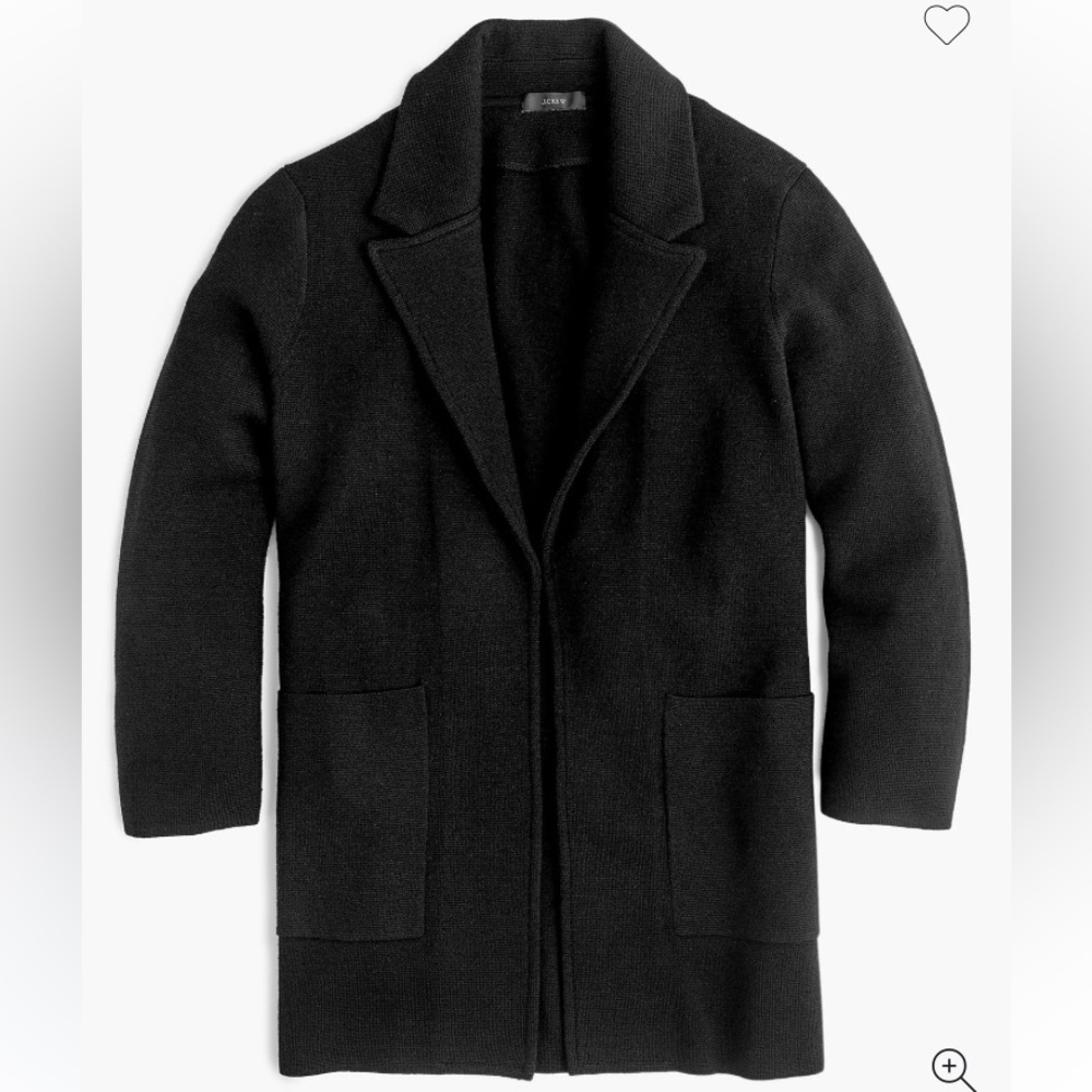 Like New Black Wool J. Crew Open-front Sweater Blazer Coat, Size Small